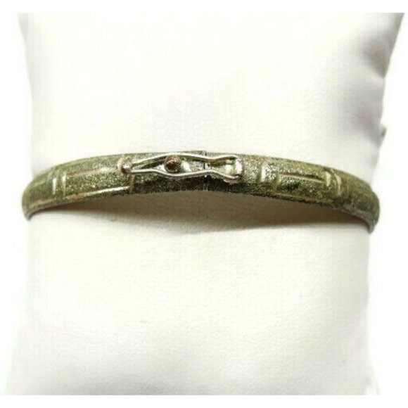 Greek Key Flex Pattern Bangle Fold Over Closure Sterling Silver 925 Bracelet Fas - Picture 3 of 11